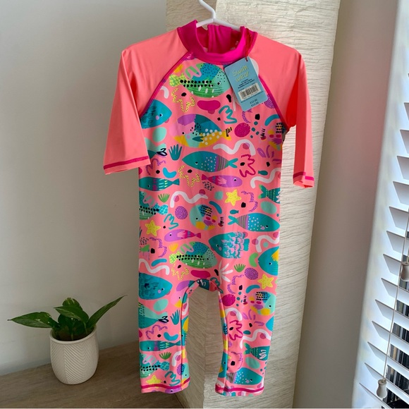 MINI CLUB - Bright Pink & Neon Sea Theme Swim Suit - Sun Safe 4 to 5 Years - NEW - Picture 4 of 6